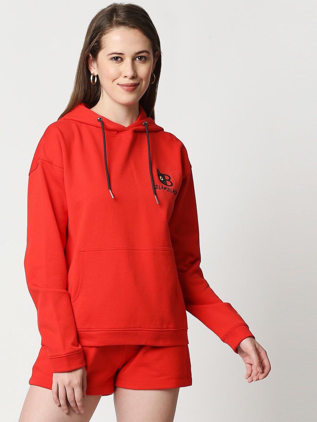 

Blamblack Women Red Printed T-shirt with Shorts Co-Ords