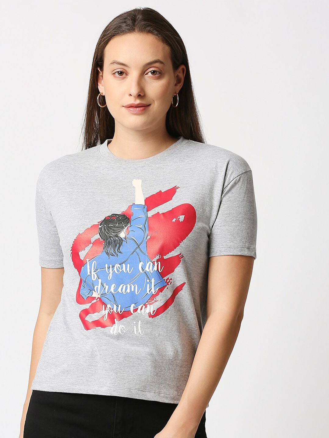 

Blamblack Women Grey Typography Printed T-shirt