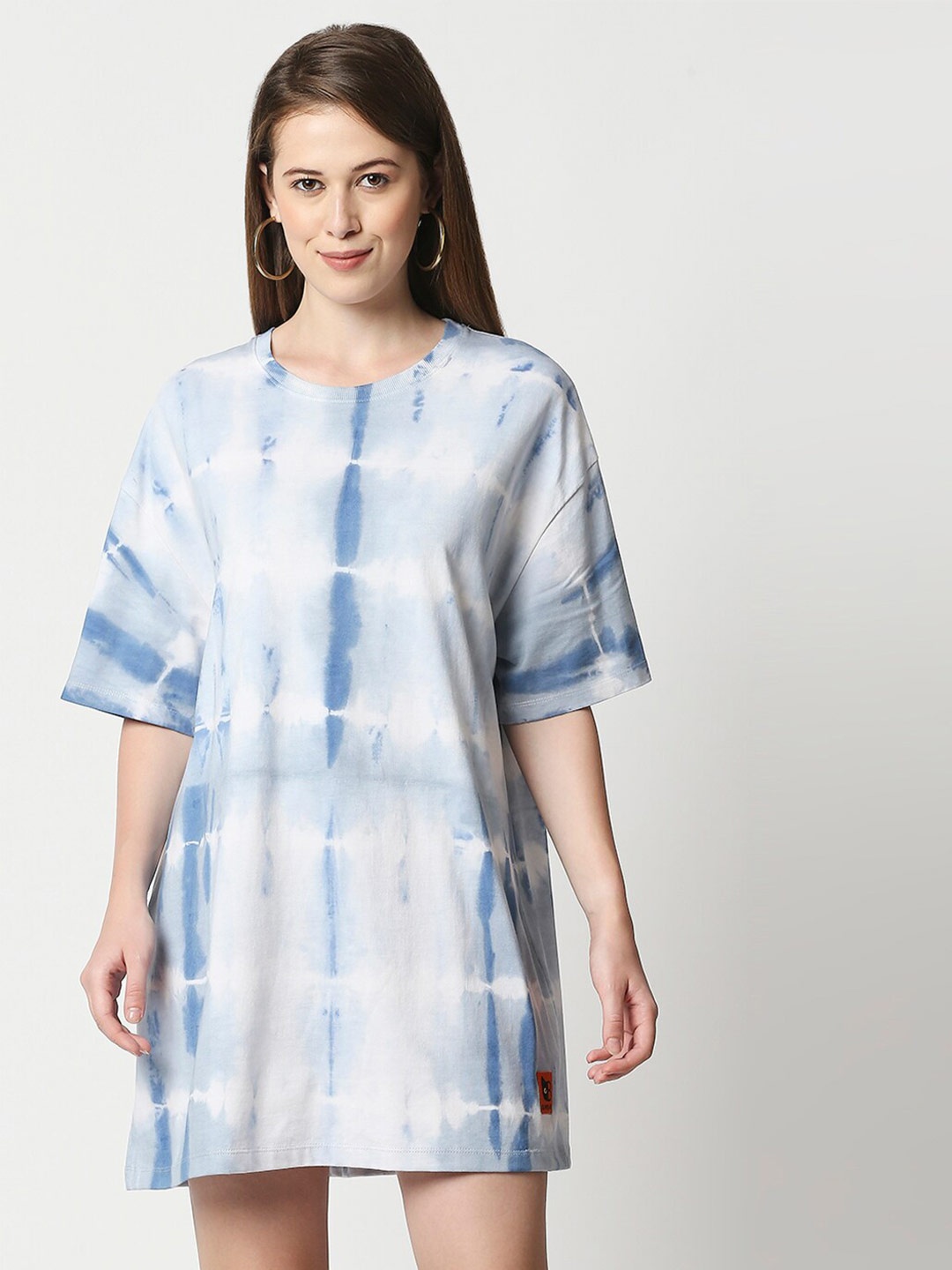 

Blamblack Women Blue & White Tie and Dye A-Line Cotton Dress