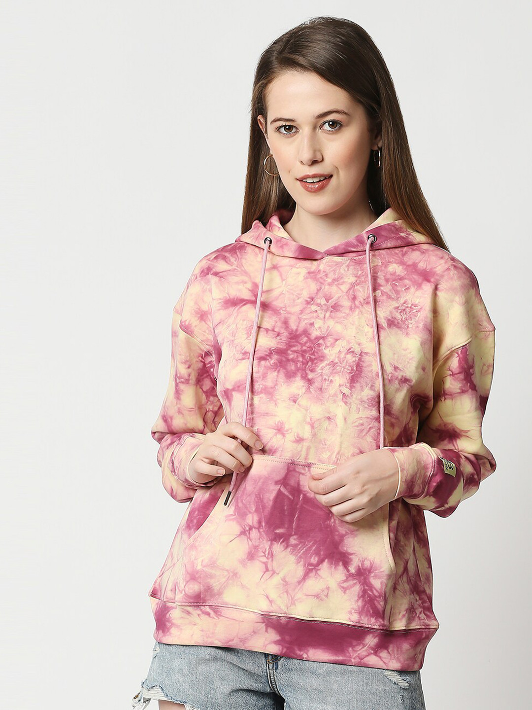 

Blamblack Women Yellow And Pink Tie Dye Hooded T-shirt