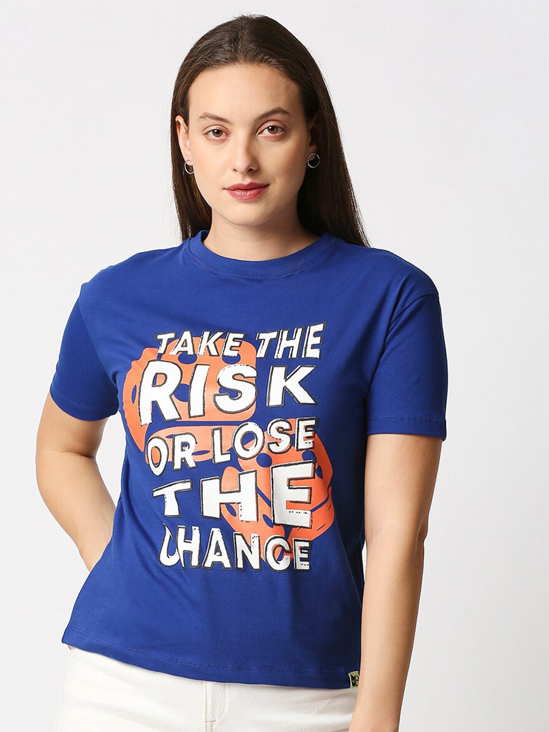 

Blamblack Women Blue Typography Printed T-shirt