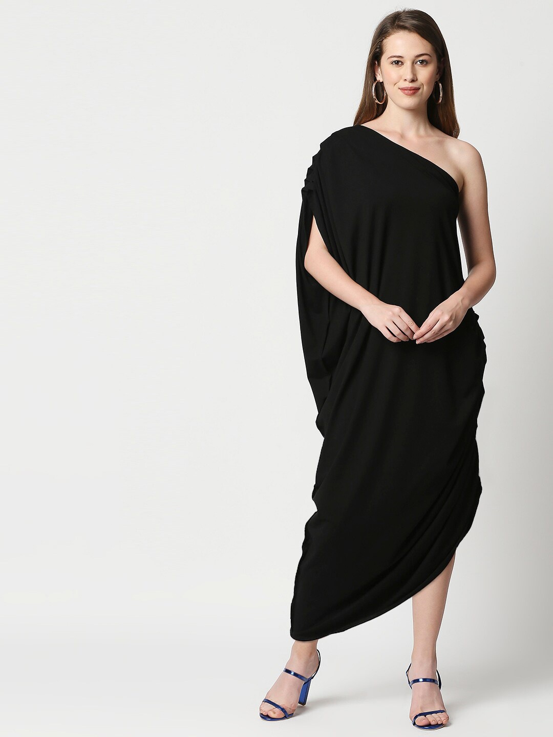 

Blamblack Women Black One Shoulder Maxi Cotton Dress