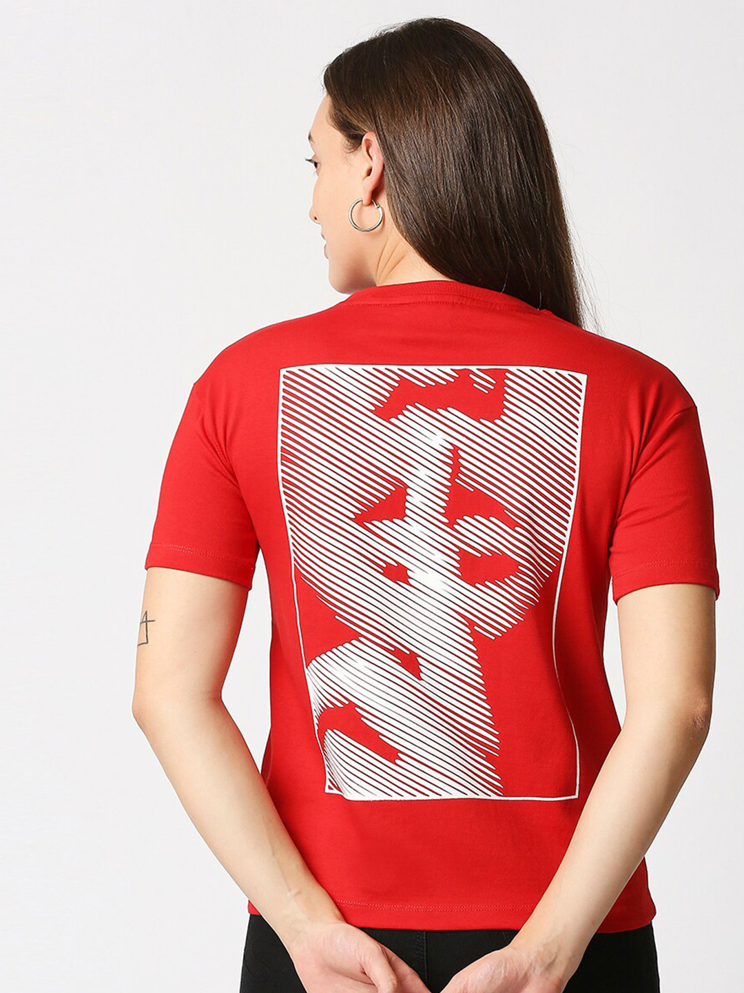 

BLAMBLACK Women Round Neck Regular T-Shirt Red Color Printed Regular sleeves