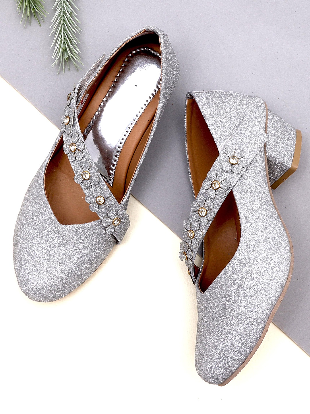 

DChica Girls Silver-Toned Festive & Partywear Black Block Heels