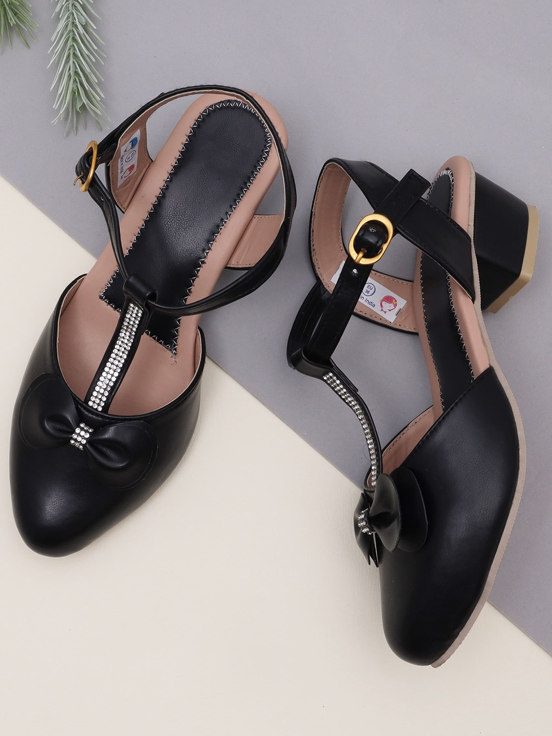 

D'chica Girls Black Closed Toe Open Back Festive & Partywear Heels