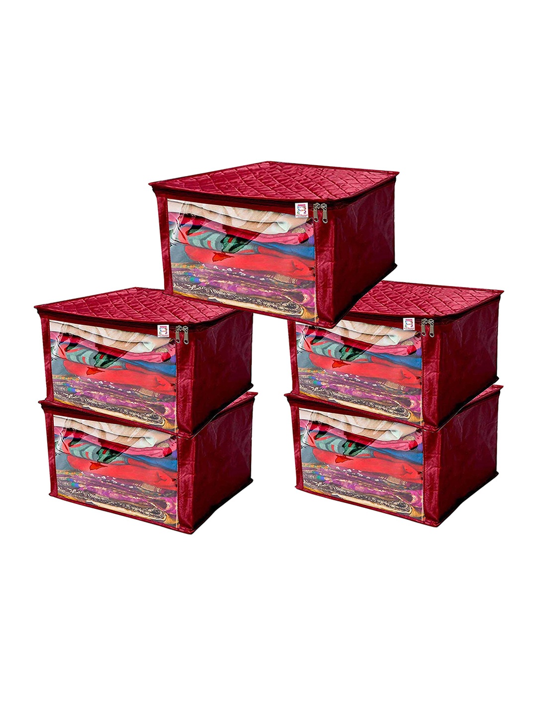 

atorakushon Set Of 5 Solid Saree Cloth Storage Organizer Bag, Maroon