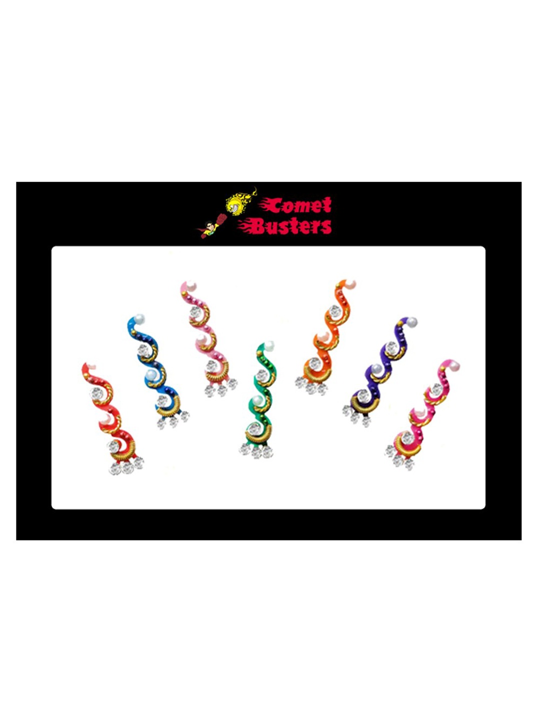 

Comet Busters Set of 7 Stone-Studded Designer Bindis - Multicoloured, Multi