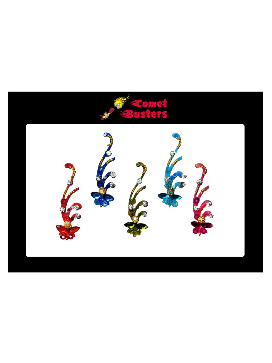 

Comet Busters Set of 5 Stone-Studded Designer Bindis - Multicoloured, Blue