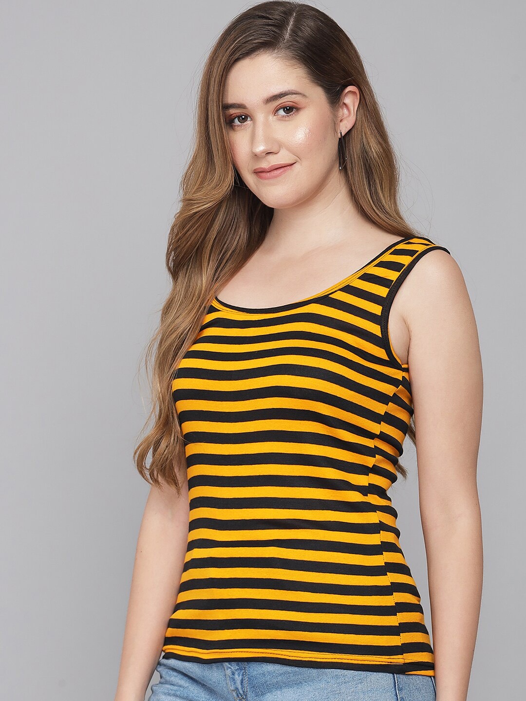 

Q-rious Women Yellow & Black Striped Tank Top Camisole