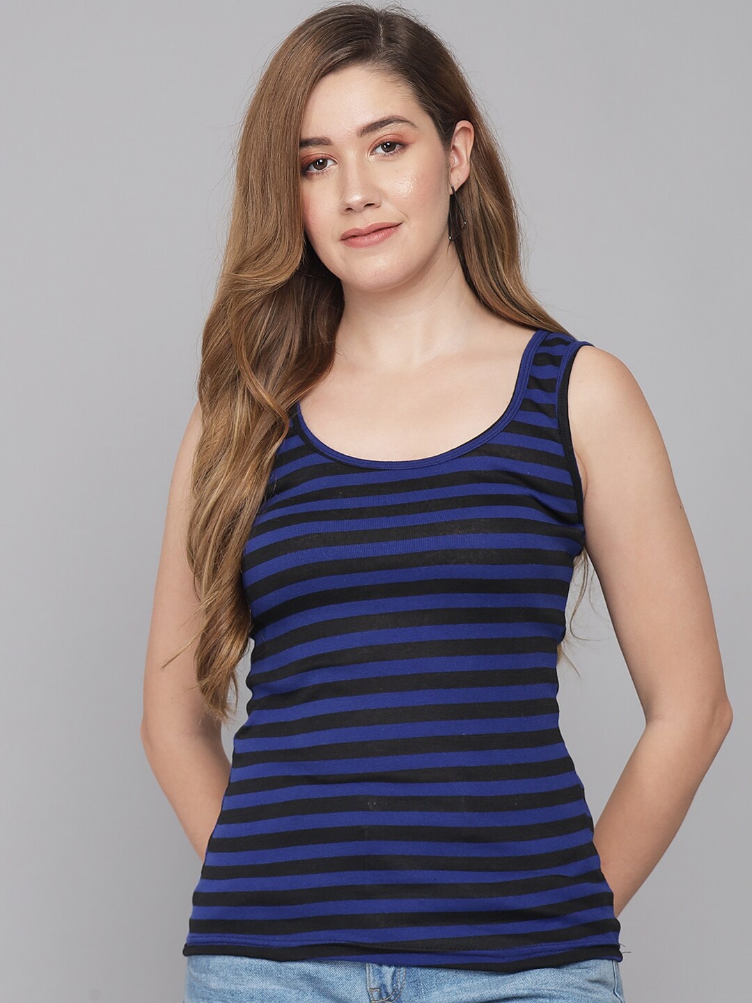 

Q-rious Women Blue & Black Striped Top