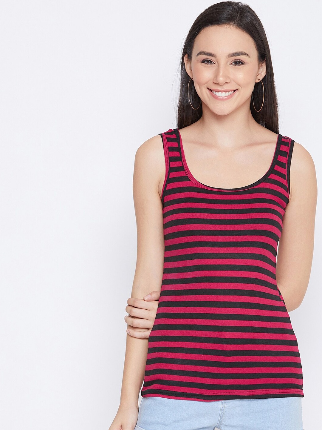 

Q-rious Women Red & Black Striped Camisoles