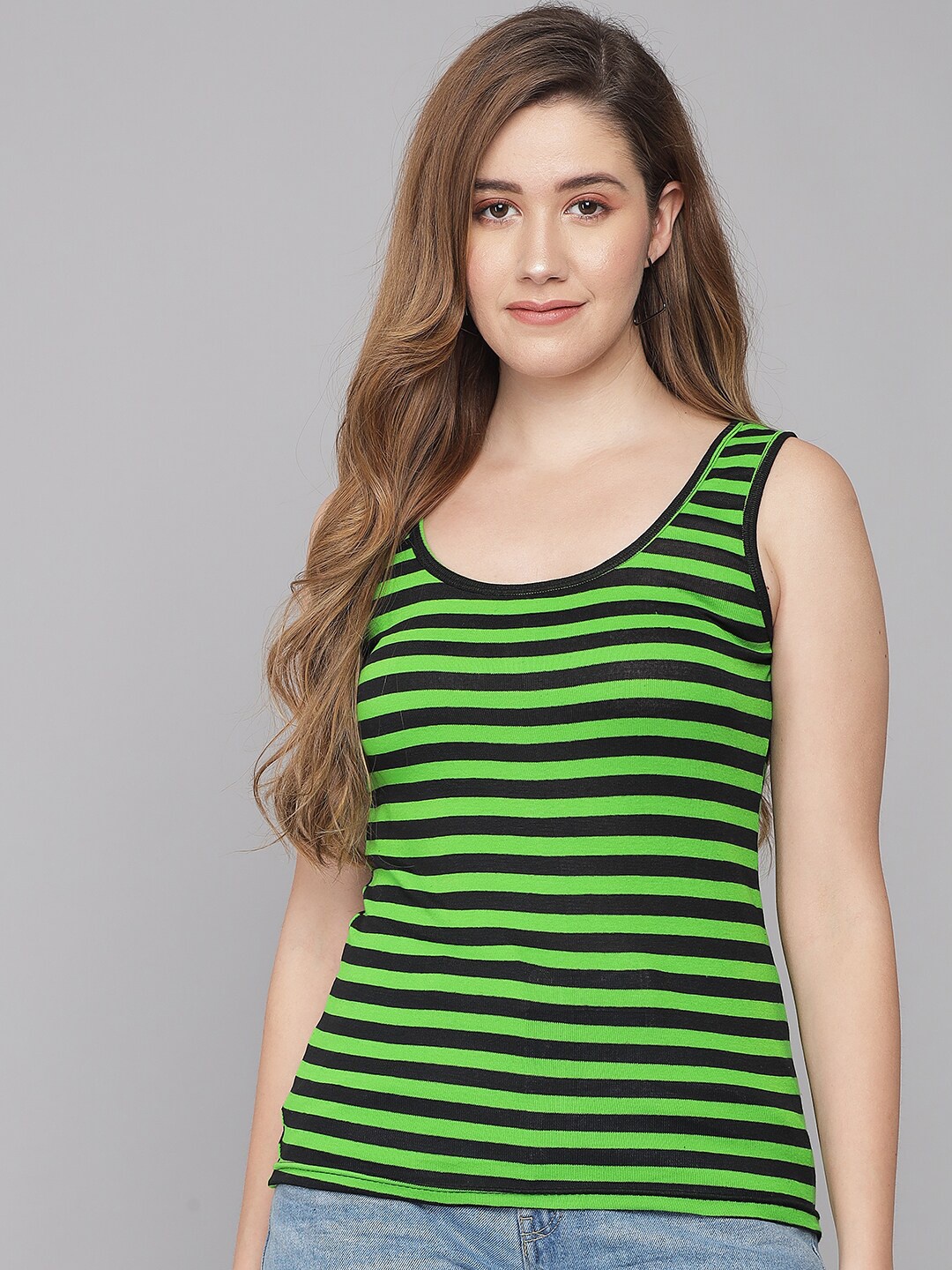 

Q-rious Women Green & Black Striped Camisoles