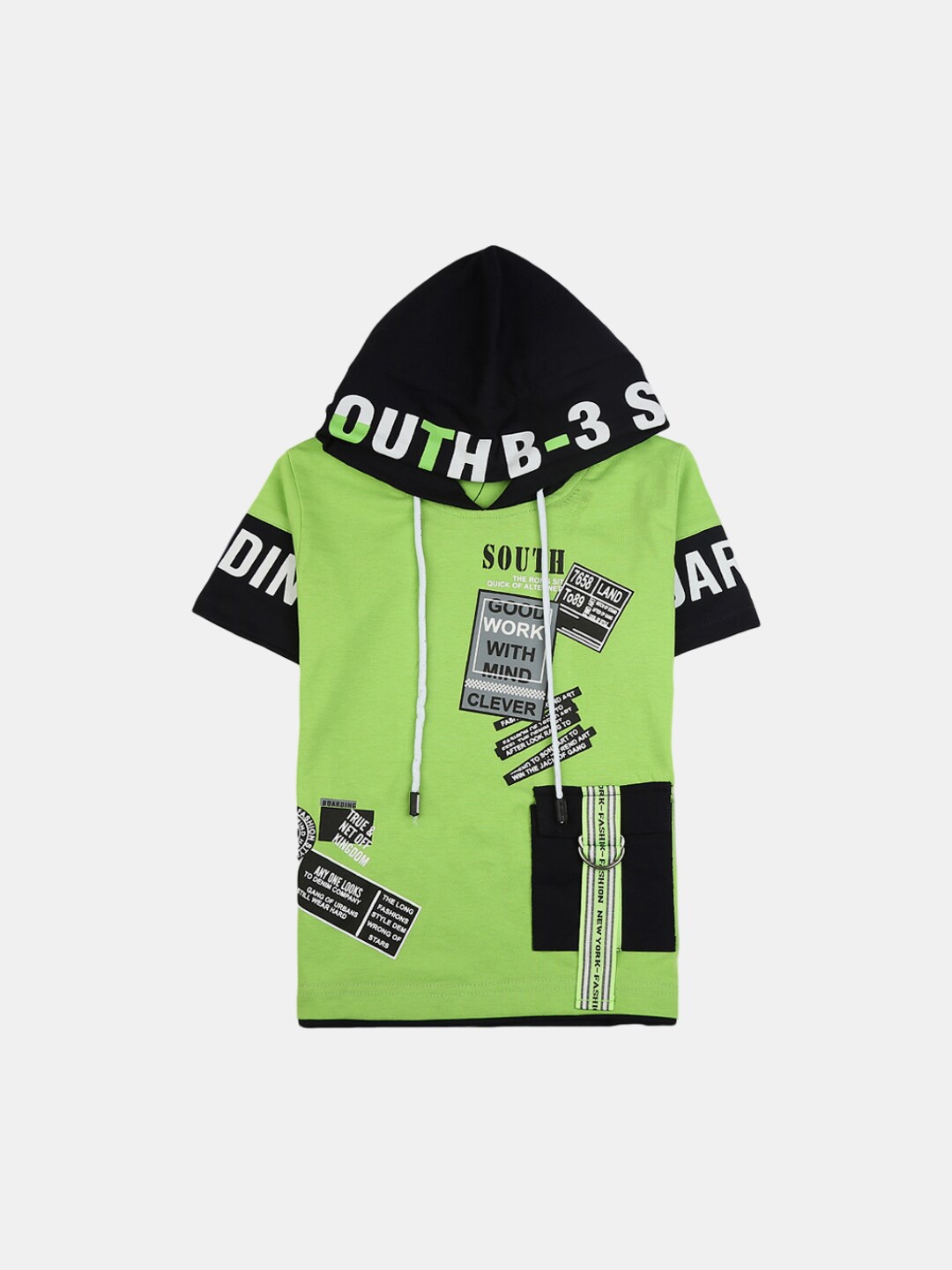 

VMart Boys Printed Cotton Single Jersey Hooded Neck T-Shirt, Green