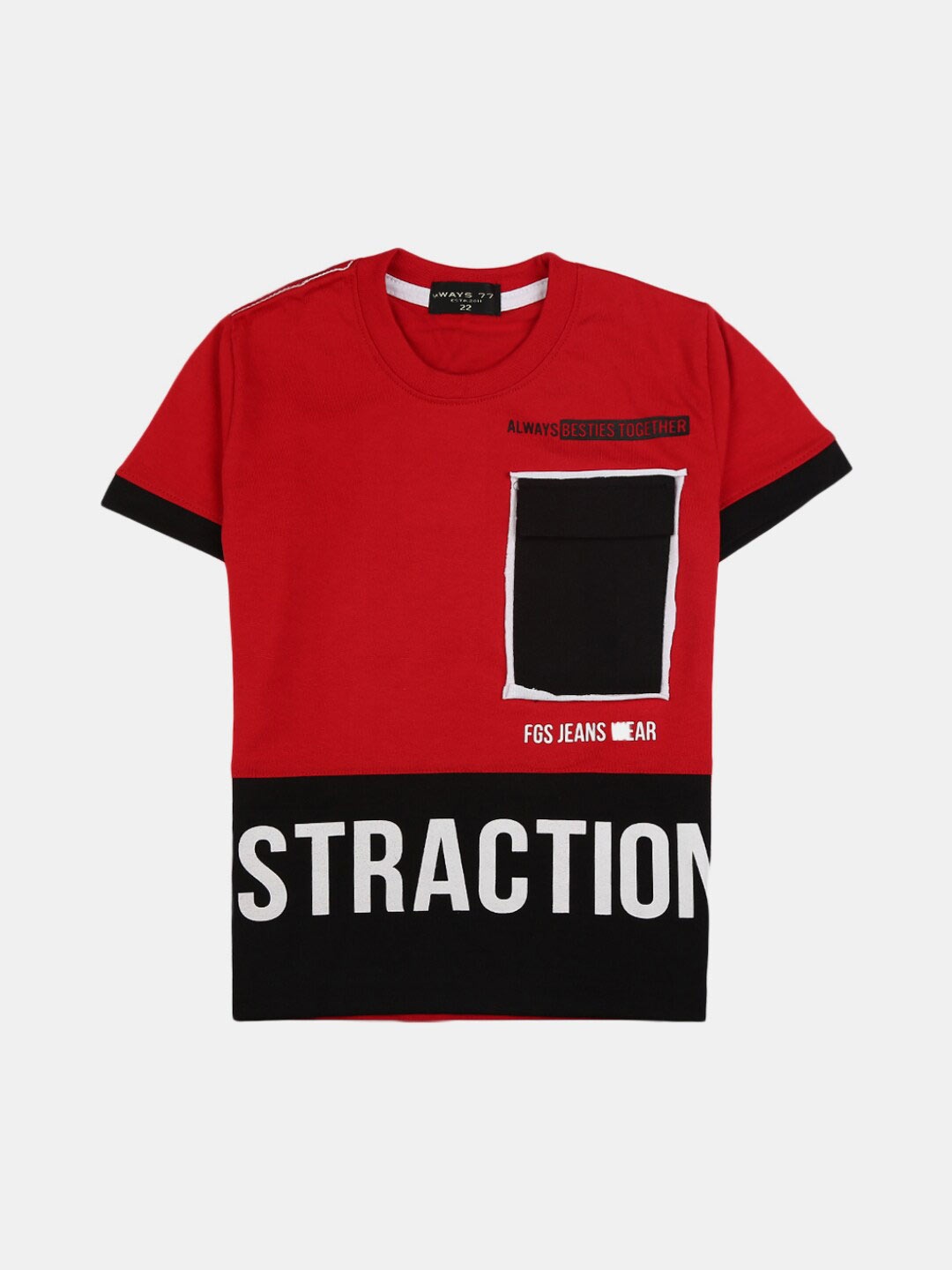 

V-Mart Boys Red Typography Colourblocked T-shirt