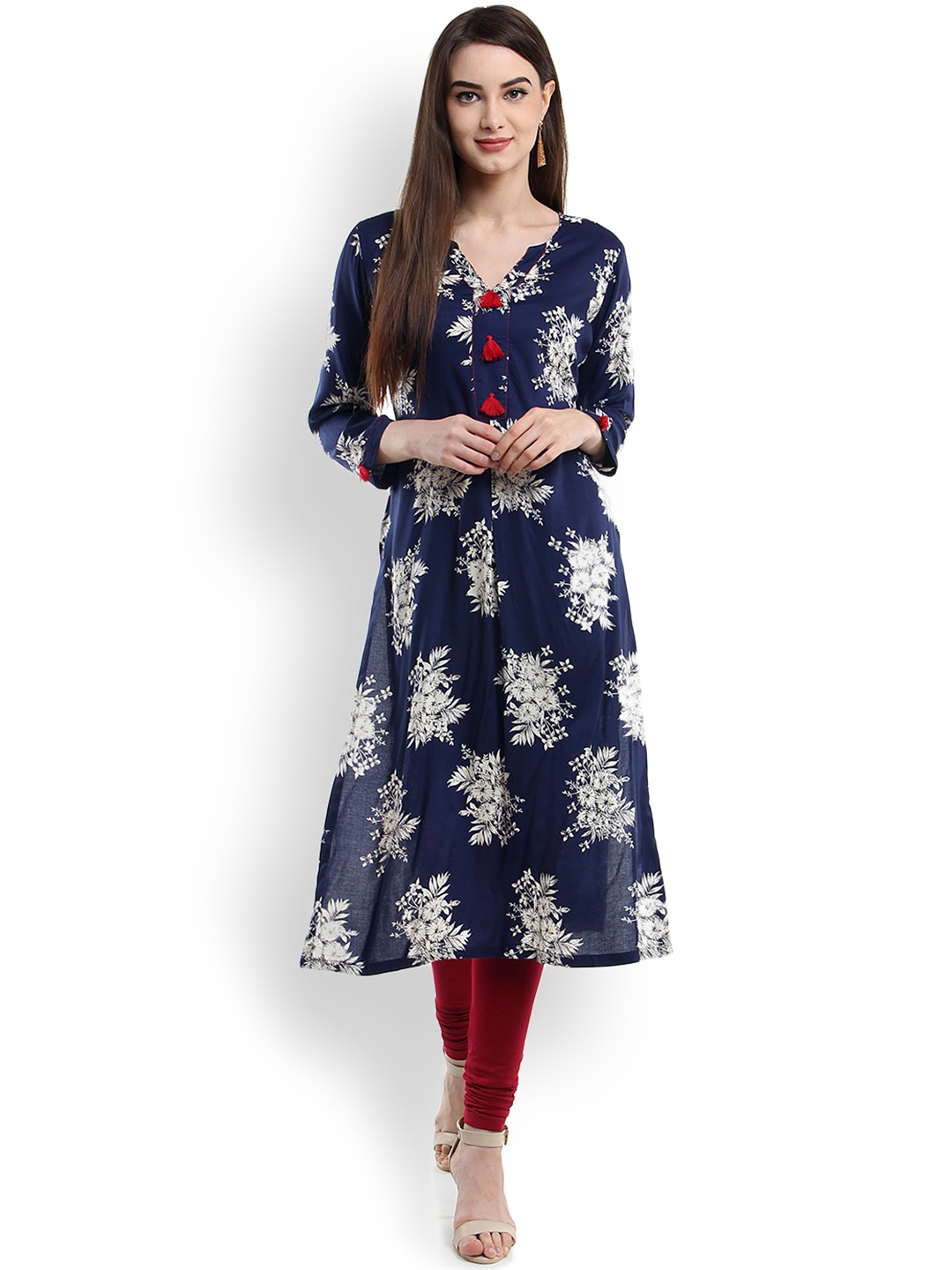 

Tissu Women Navy Printed Straight Kurta, Navy blue