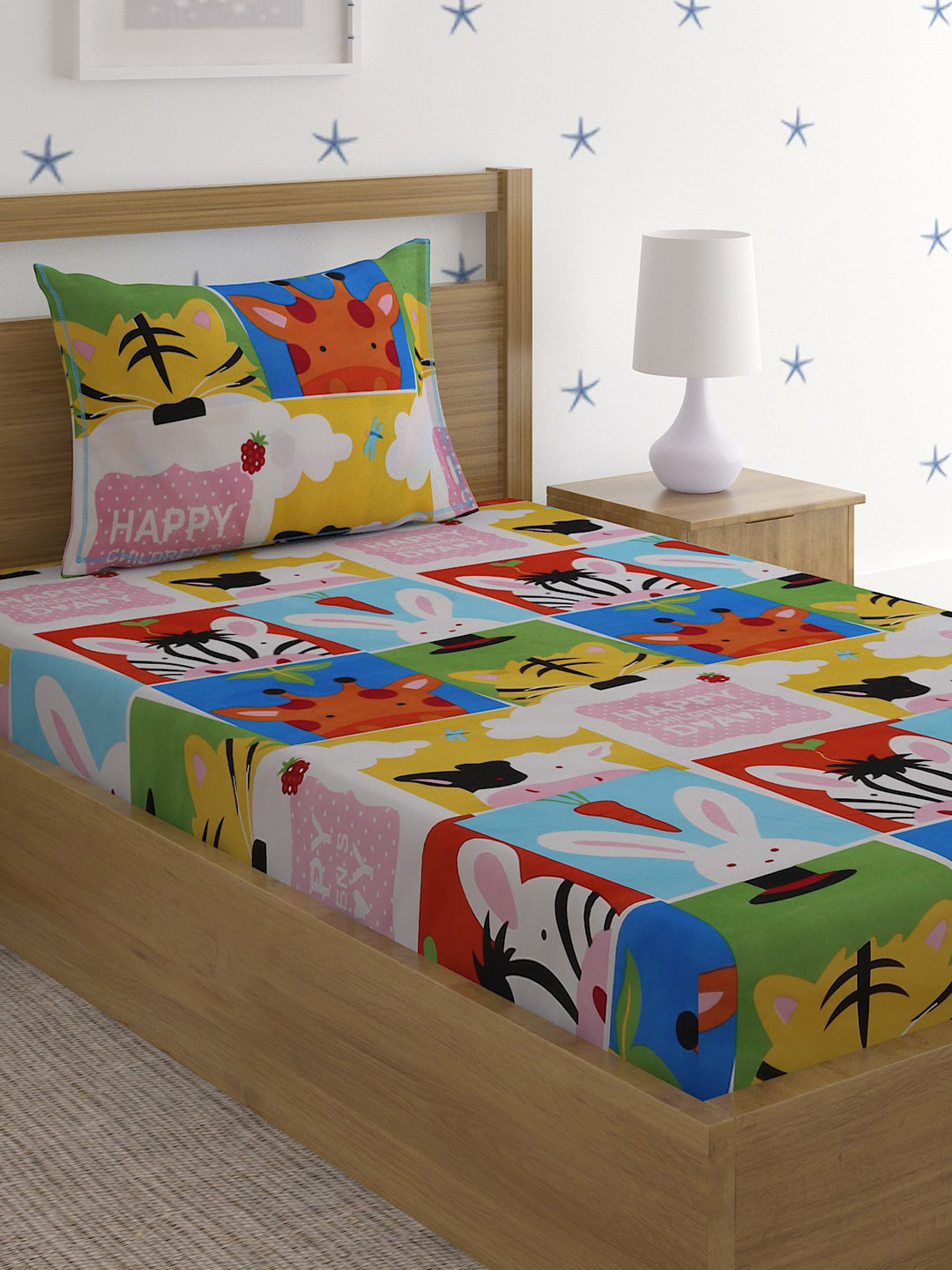 

SOKNACK Multicolor Graphic Printed 300 TC Single Bedsheet with 1 Pillow Cover, Multi