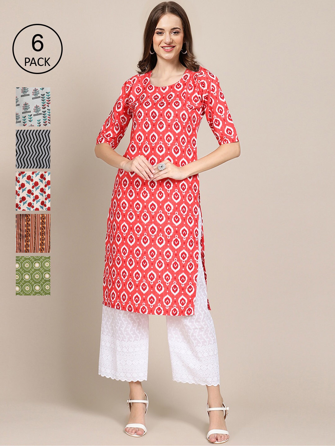 

7Threads Women MulticolouredPack Of 6 Digital Printed Straight Kurta, Multi