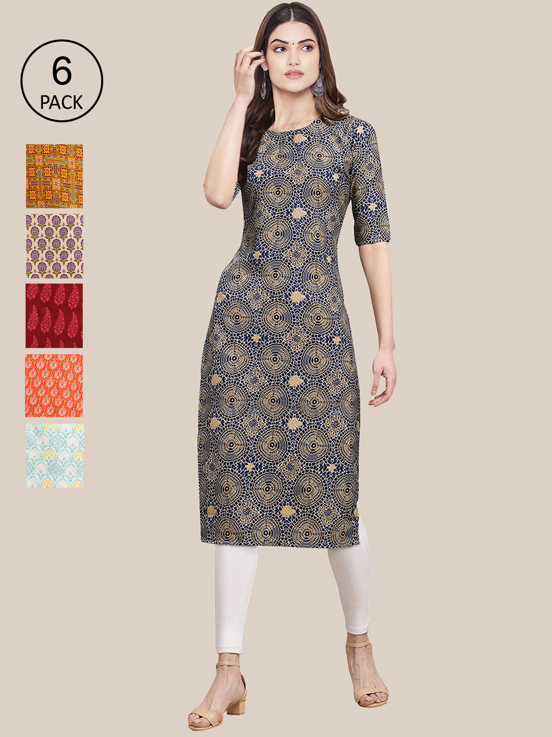 

7Threads Women Pack Of 6 Summer Sheers Crepe Kurta, Grey