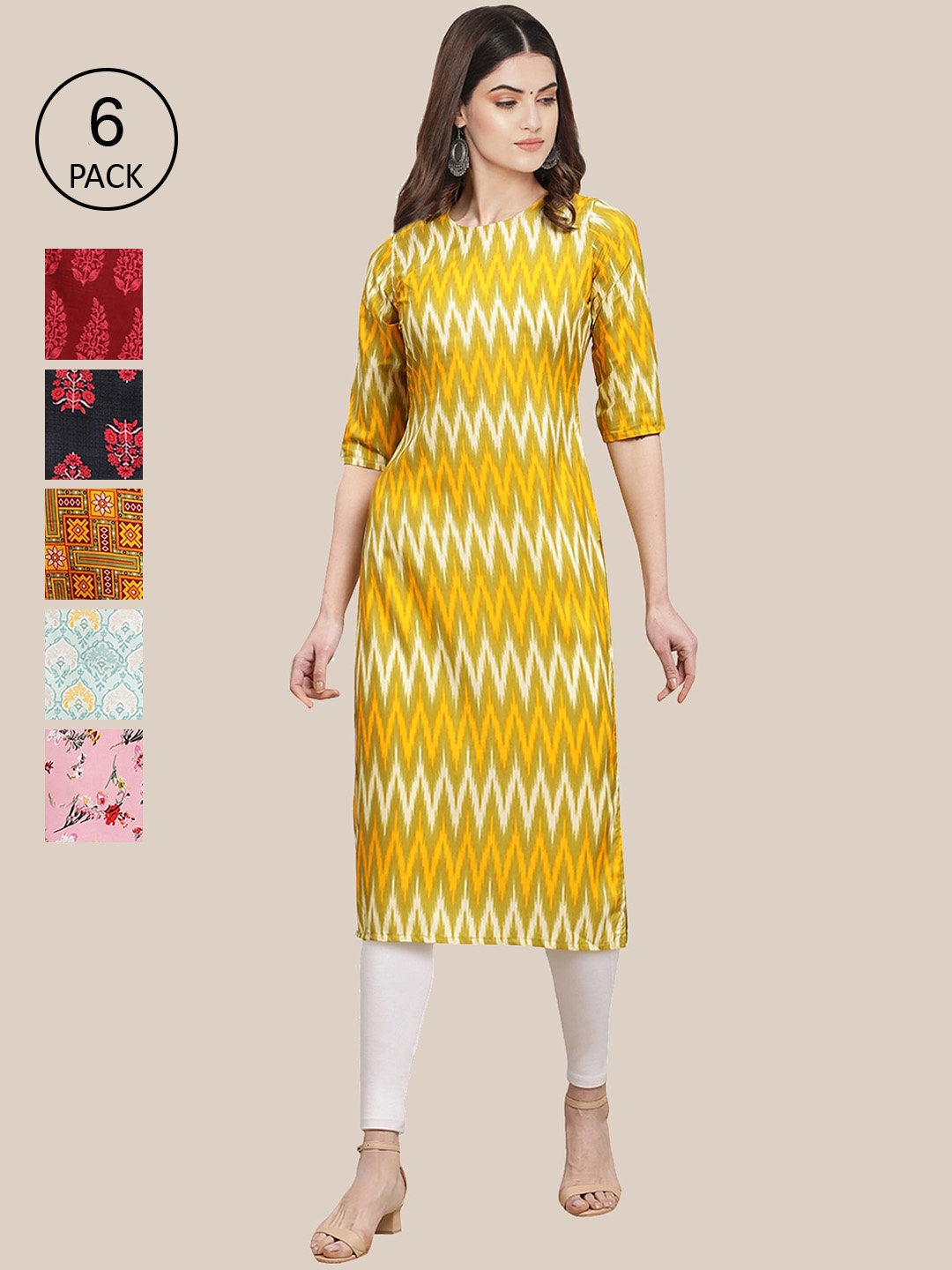 

7Threads 6 Women Multicoloured Geometric Printed Crepe Kurta, Multi