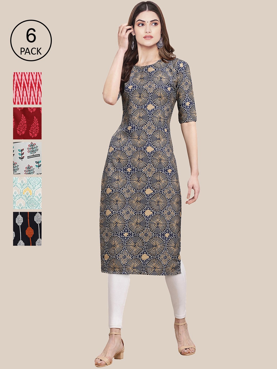 

7Threads Women Pack Of 6 Summer Sheers Crepe Kurta, Maroon