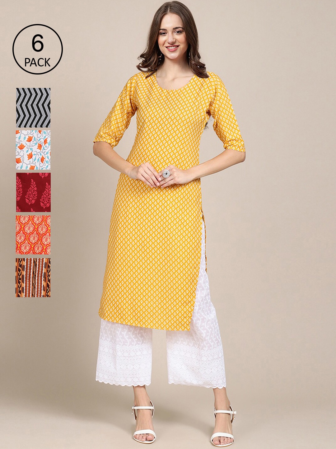 

7Threads Women Multicoloured Pack Of 6 Digital Printed Straight Kurta, Multi