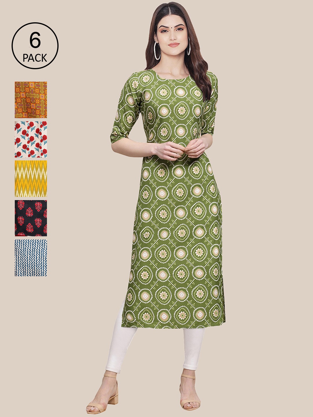 

7Threads Women Pack Of 6 Printed Crepe Kurta, Multi