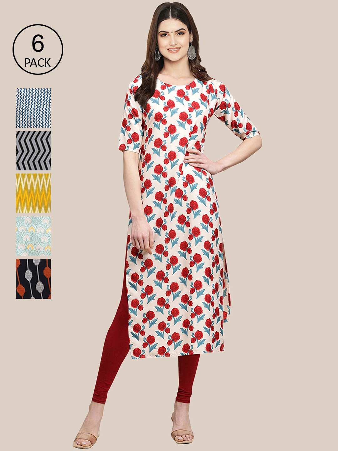 

7Threads Women Multicoloured Pack oF 6 Digital Printed Straight Kurta, Multi