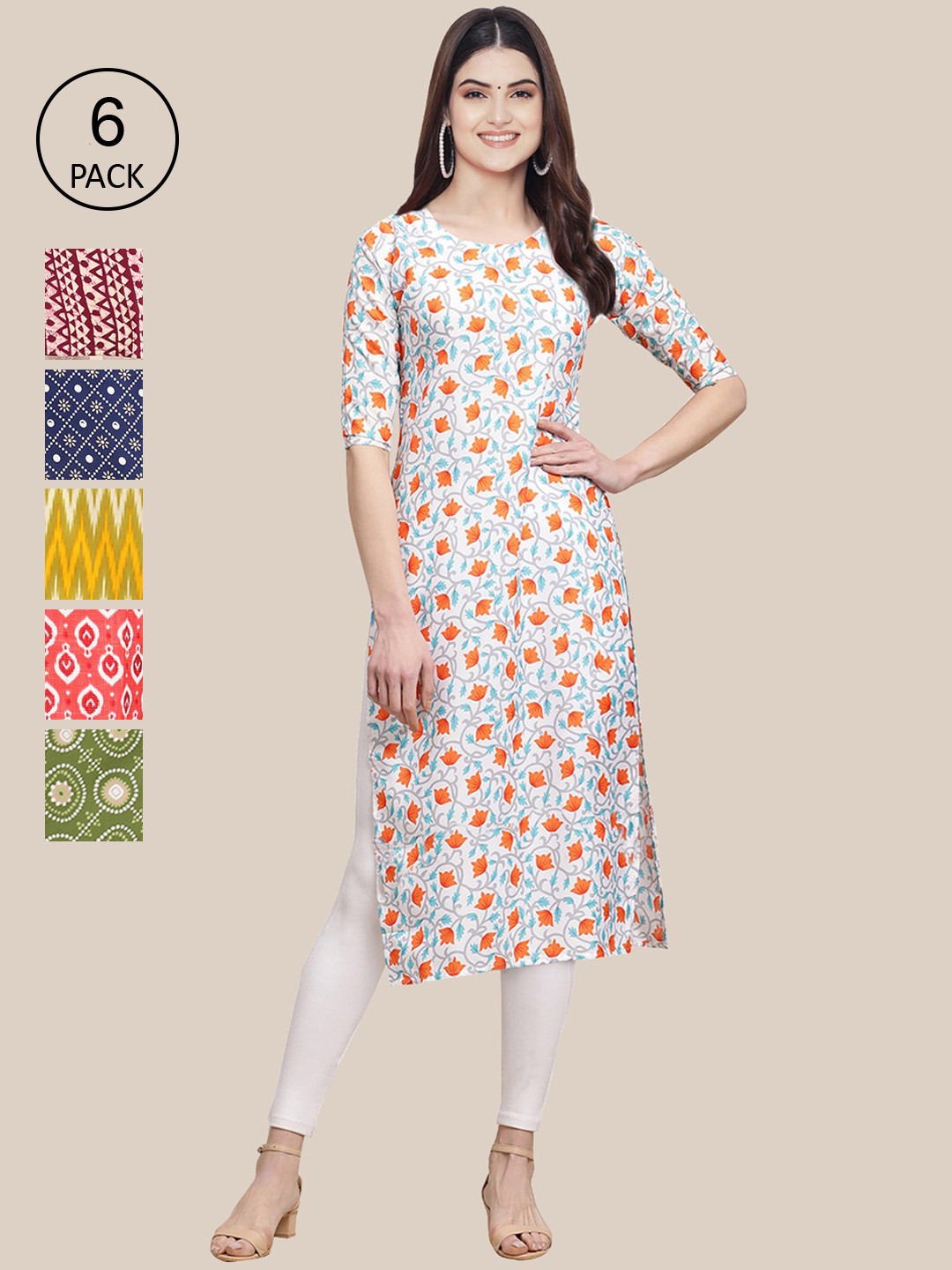 

7Threads Women Multicoloured Pack of 6 Floral Printed Crepe Kurta, Multi