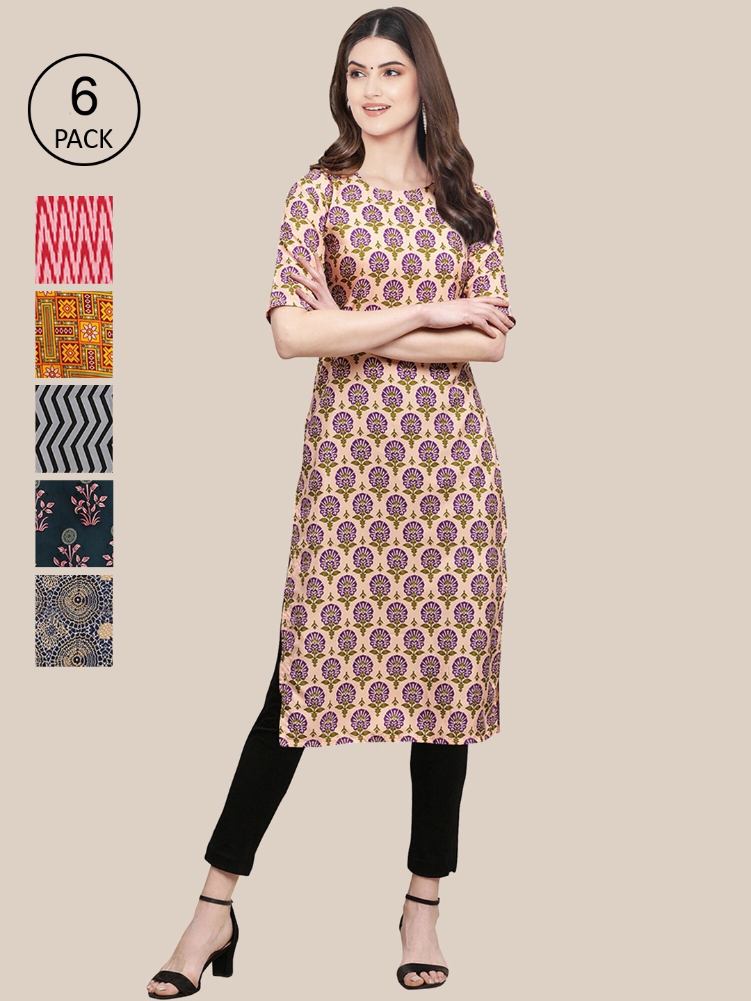 

7Threads 6 Women Multicoloured Geometric Printed Crepe Kurta, Multi