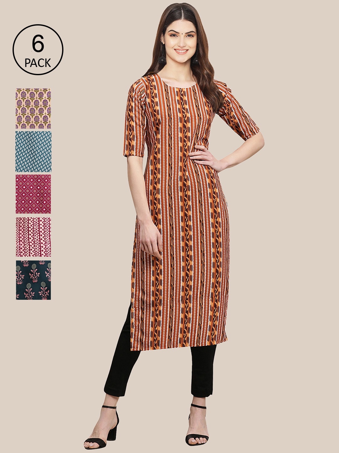 

7Threads Women Blue And Yellow Summer Sheers Crepe Kurta [PACK OF 6]