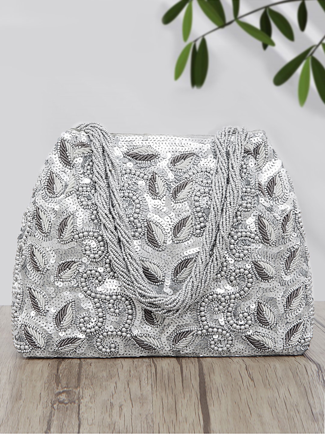 

Peora Silver-Toned Embroidered Potli Clutch