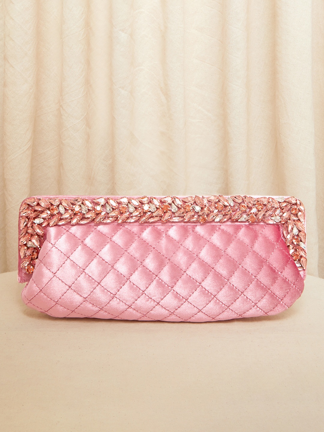 

Peora Pink Textured Embroidered Purse Clutch