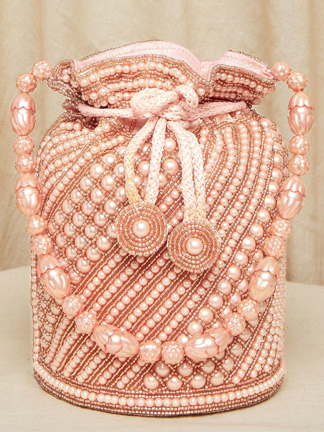 

Peora Rose Gold & White Embroidered Embellished Potli Clutch