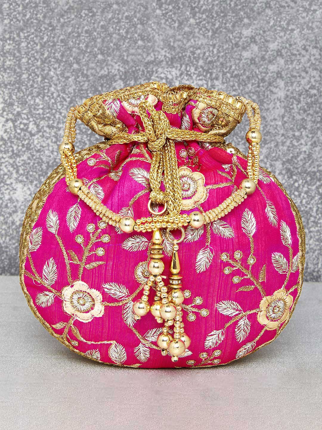 

Peora Magenta & White Embroidered Potli Clutch