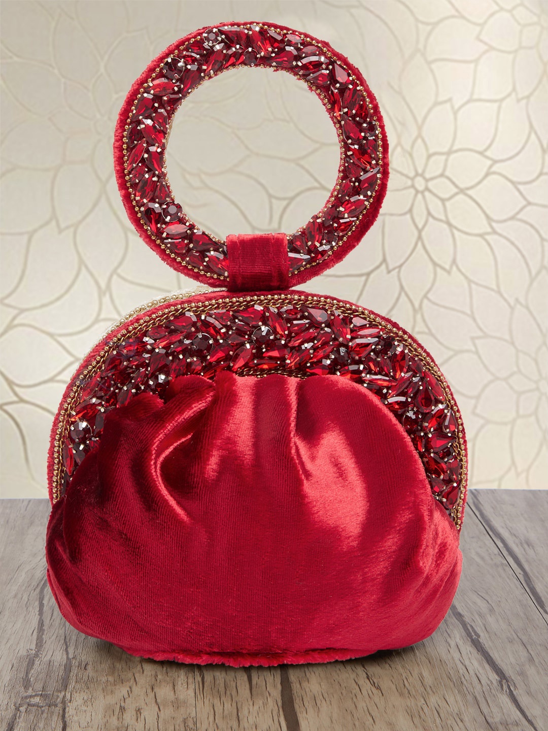 

Peora Maroon Embroidered Potli Clutch