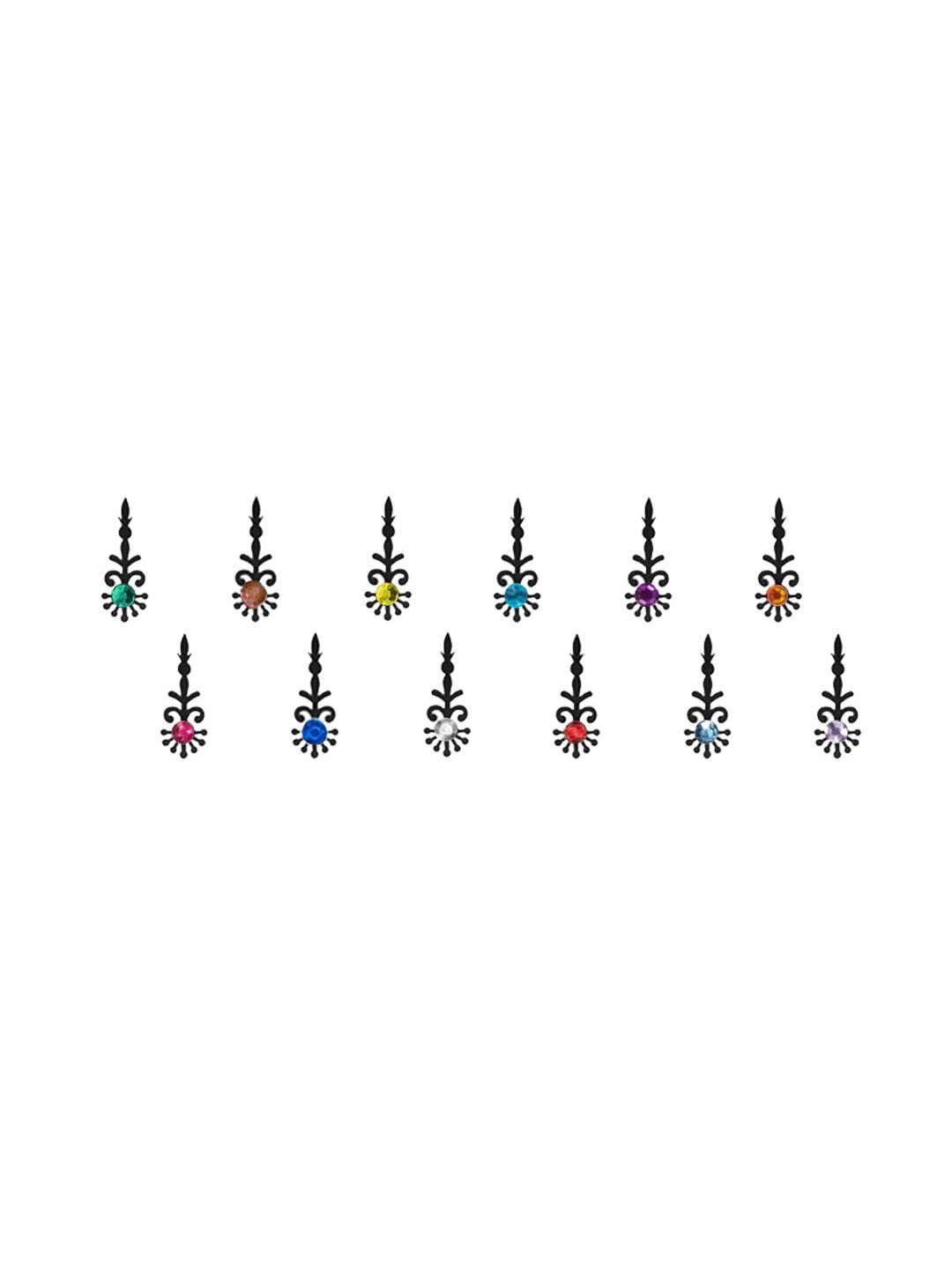 

Comet Busters Set of 12 Stone-Studded Designer Bindis - Multicoloured, Multi