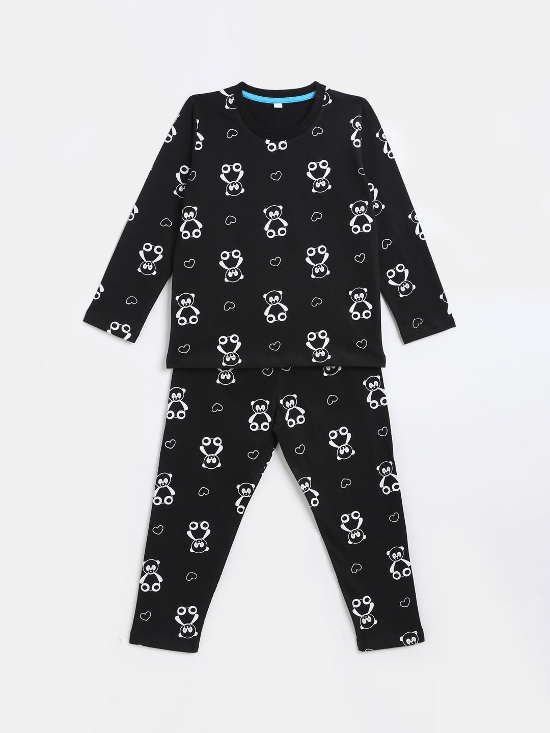 

YK Boys Black & White Alll Over Teddy Bear Printed Cotton Night Suit Set