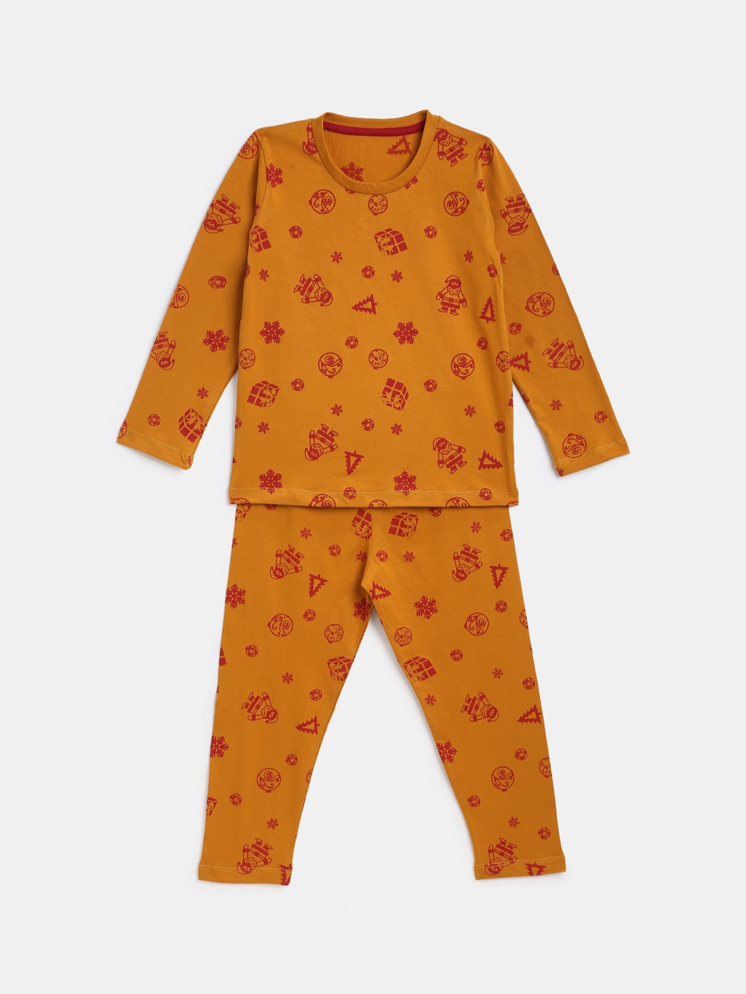

YK Boys Orange & Red All Over Christmas Motif Printed Night suit Set, Mustard