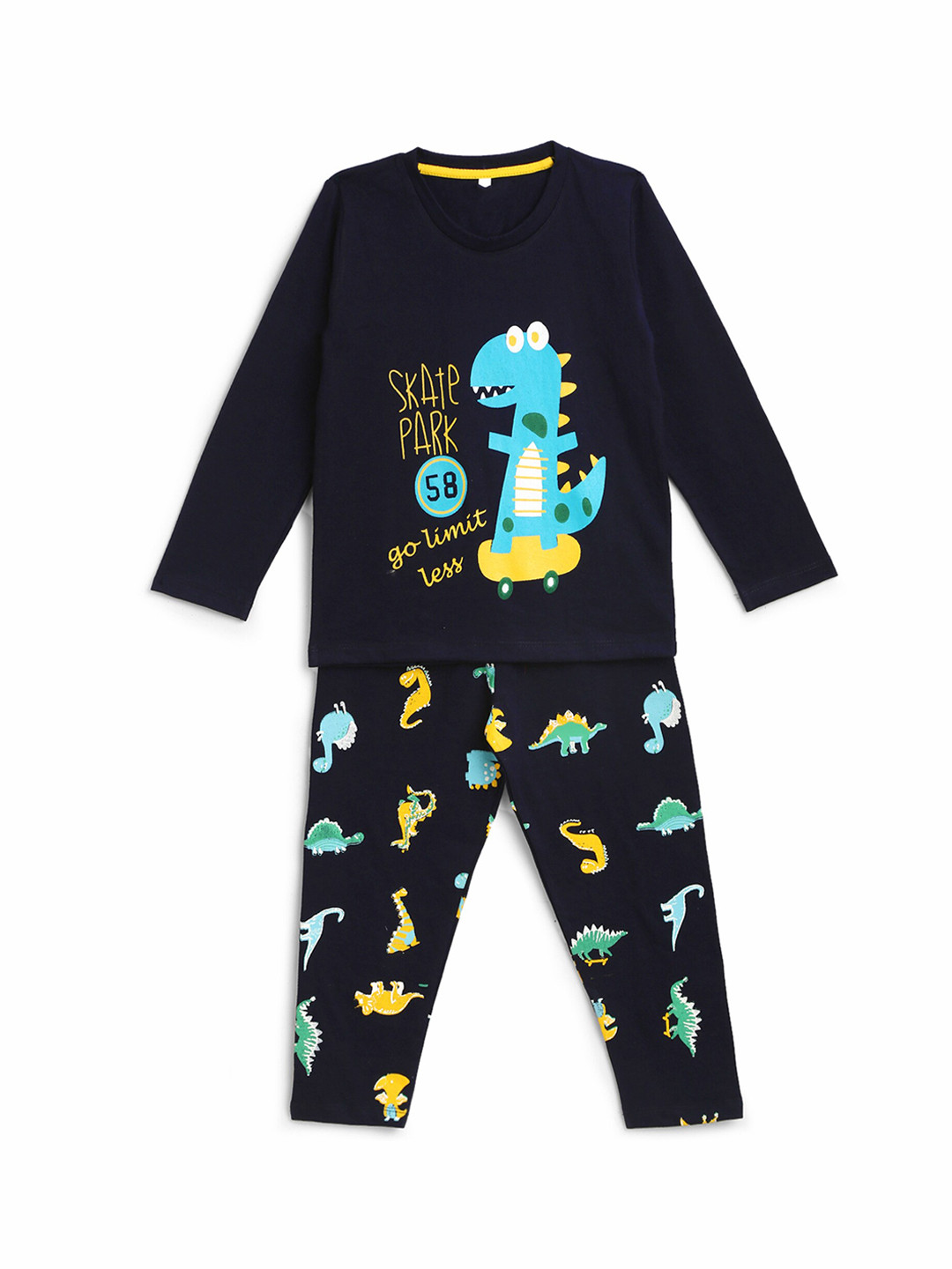 

YK Boys Navy Blue Dinosaur Graphic Printed Night Suit Set