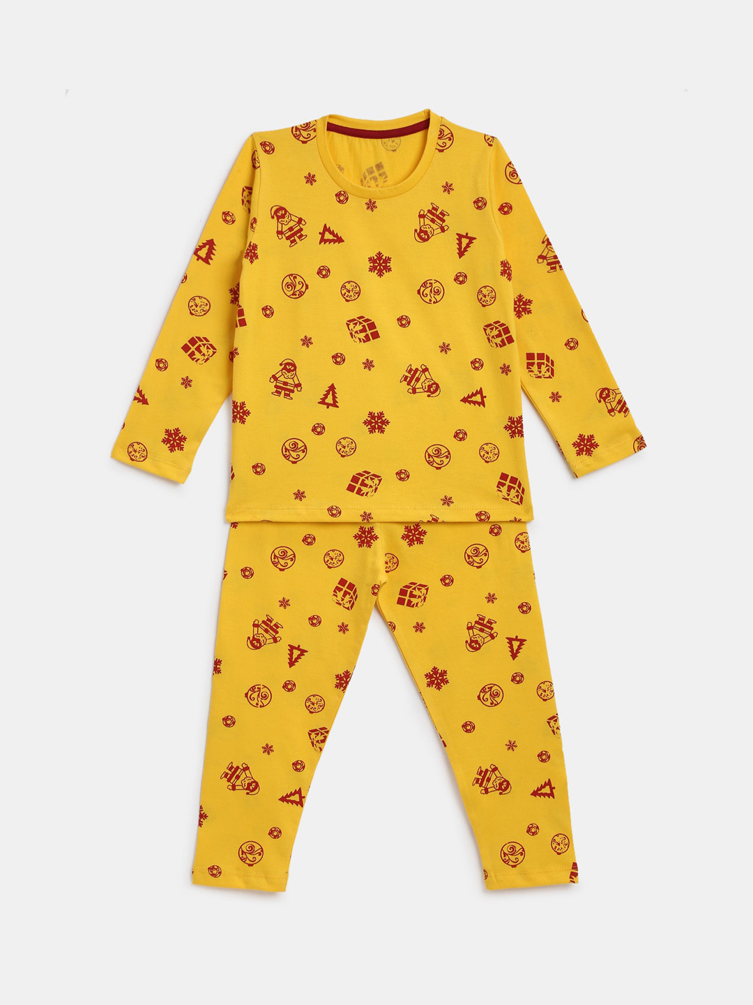 

YK Boys Yellow & Red All Over Christmas Motif Printed Night suit Set