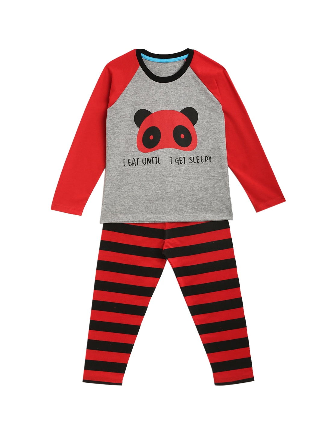 

YK Boys Red & Grey Panda Graphic Printed Raglan Night Suit Set