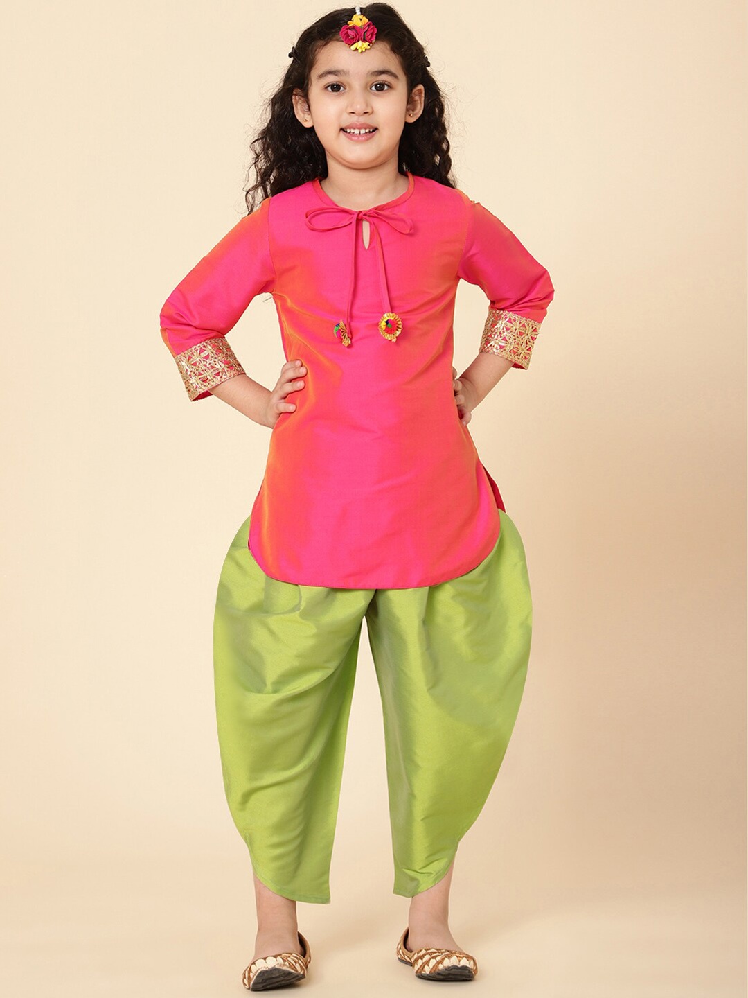 

A T U N Girls Pink Empire Kurti Embellished With Dhoti Pants