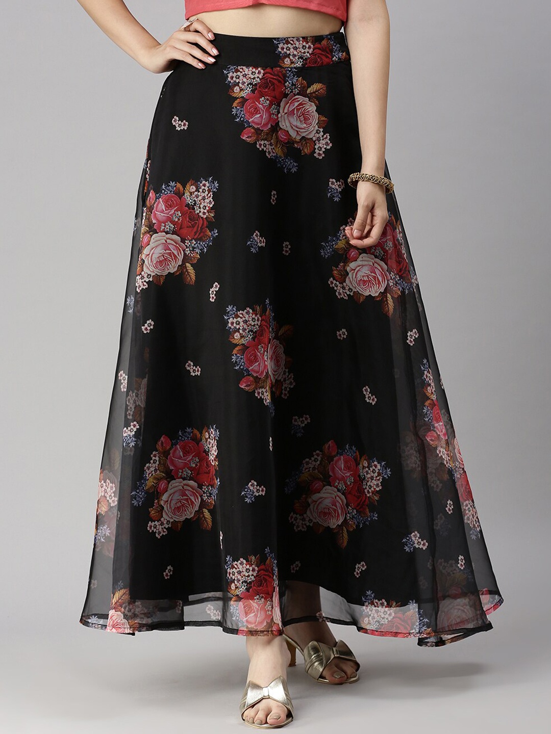 

De Moza Women Black Printed Maxi Skirt