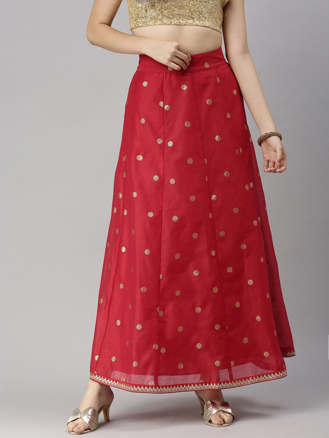 

De Moza Women Red Printed Straight Maxi Skirts