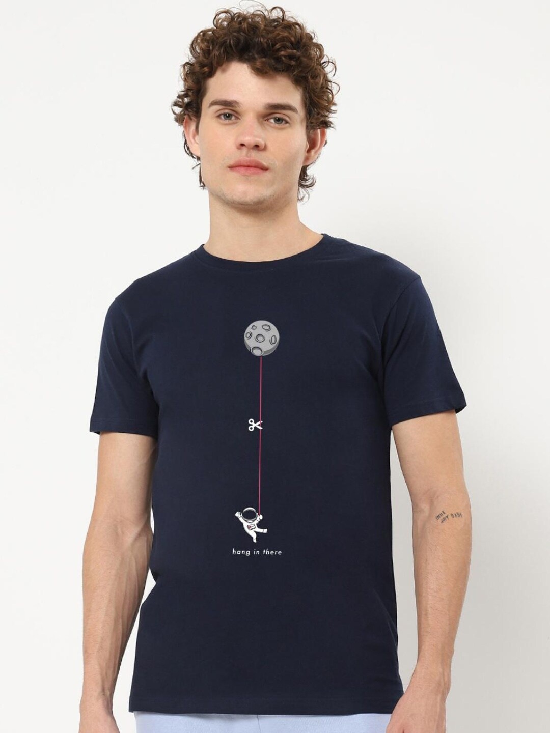 

Bewakoof Men's Blue Hangin Astronaut Graphic Printed T-shirt