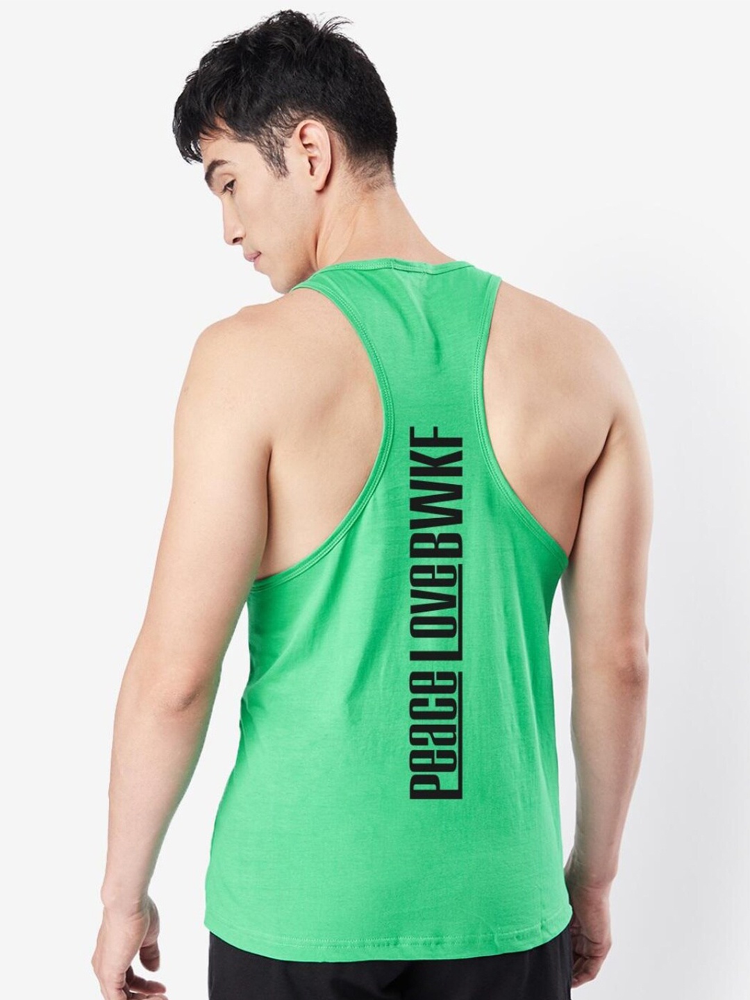 

Bewakoof Men's Varsity Green Peace Love Typography T-shirt