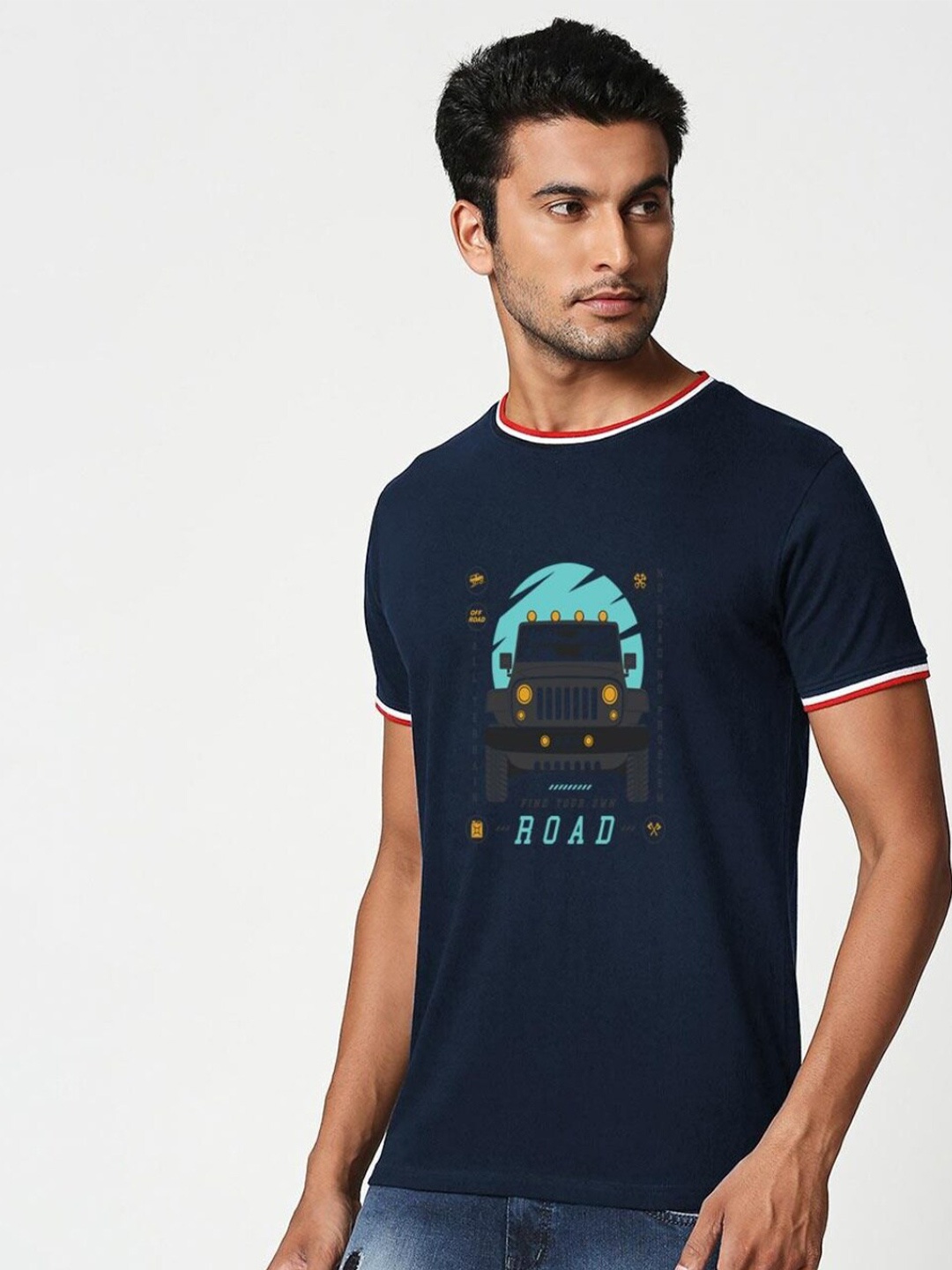

Bewakoof Men's Blue Off Road Jeep Graphic Printed T-shirt, Black