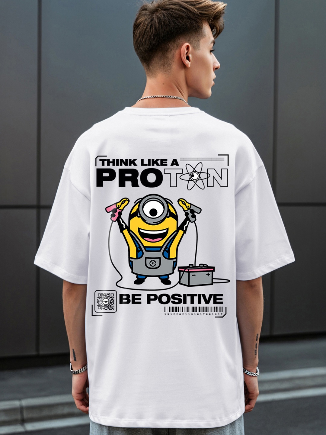 

Bewakoof Men's White Think Like a Pro Typography Oversized T-shirt