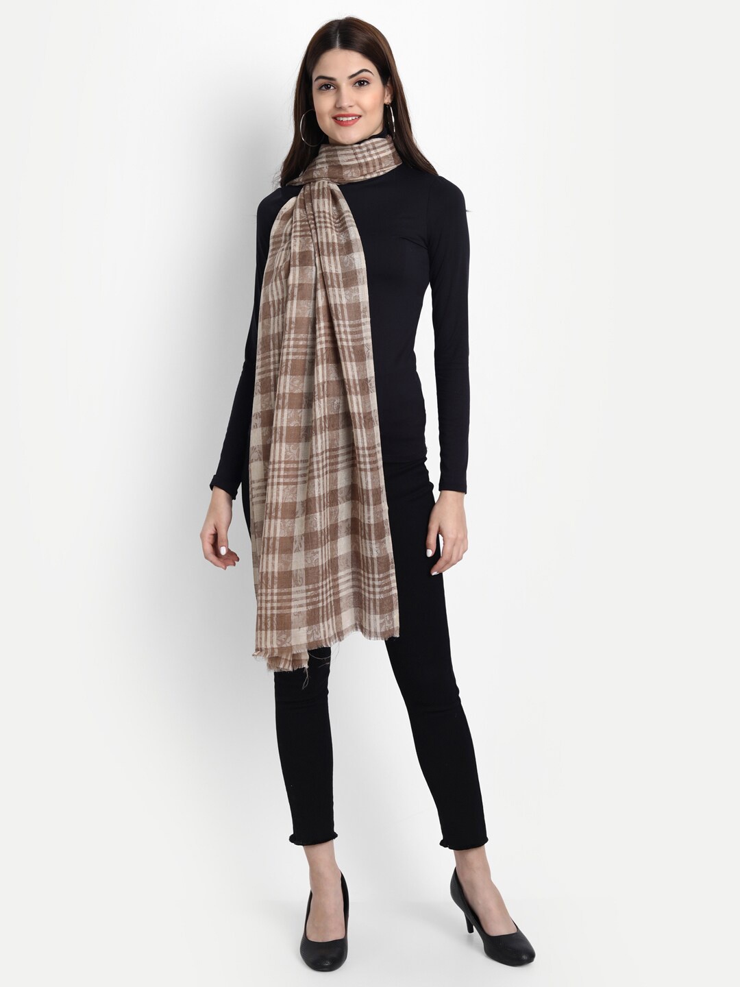 

Zamour Women Brown & White Woven Design Stole