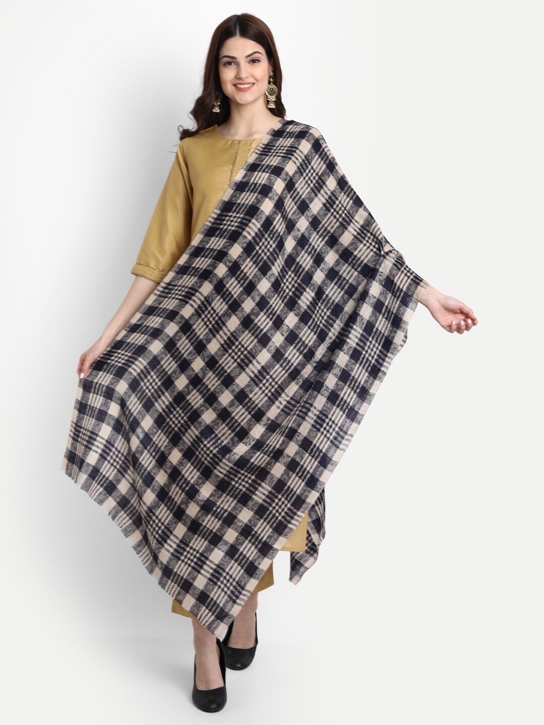 

Zamour Women Beige & Black Checked Stole